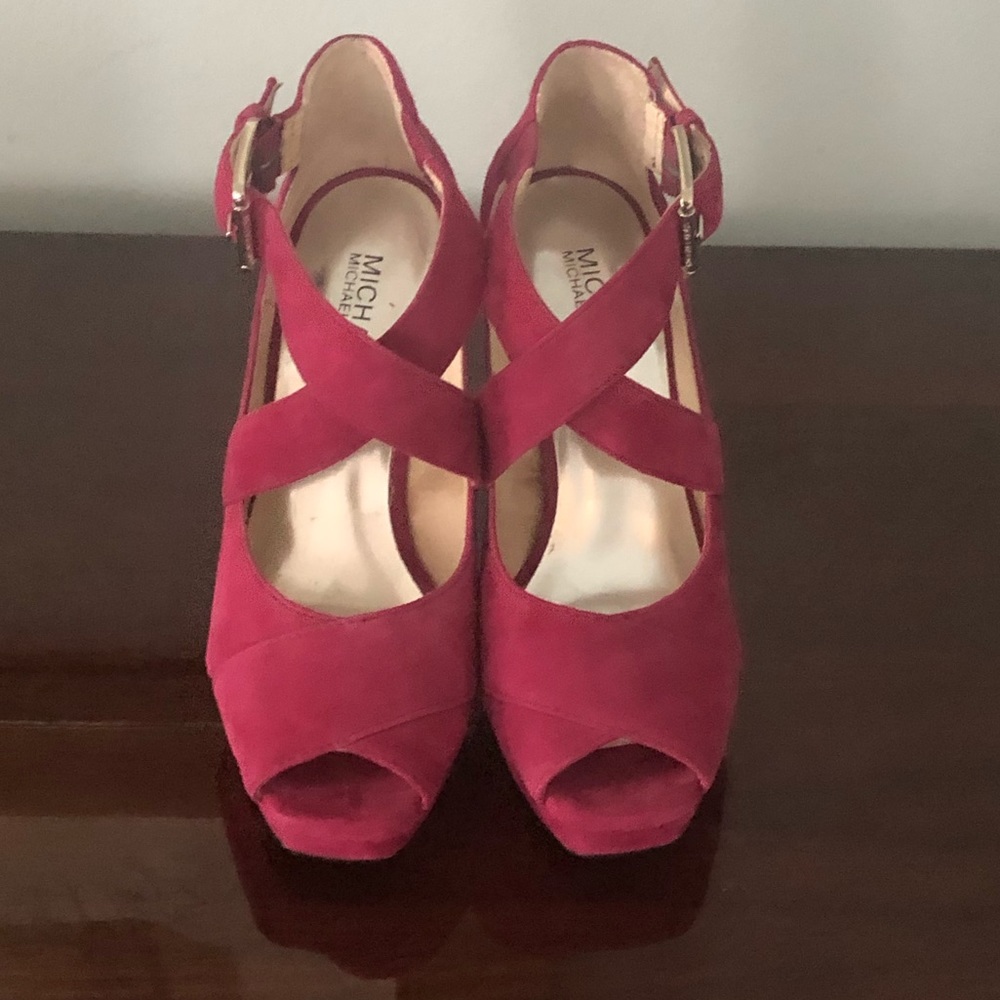 Fuchsia Suede Block 4’ Heels